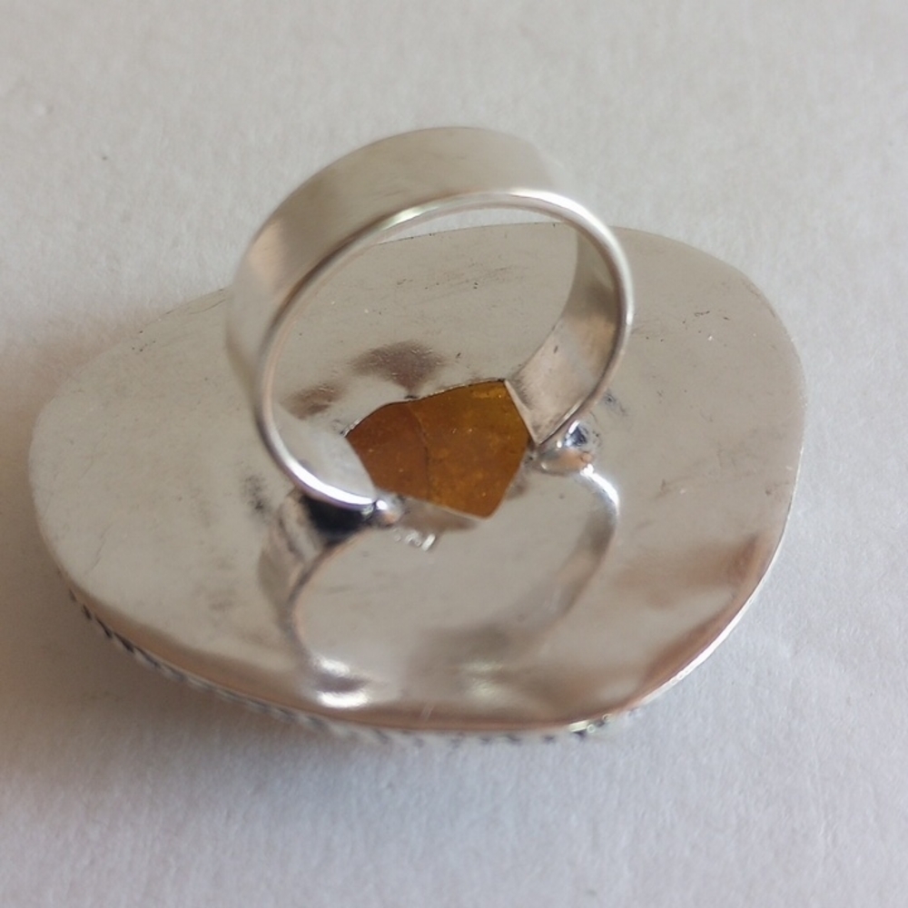 Sterling Silver Amber Huge Ring Size 7 925 Weight 14 Gr - Picture 7 of 8